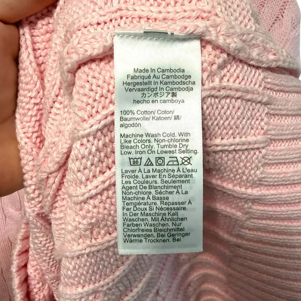 J. Crew Cotton Cable-Knit V-Neck Sweater NWT Men's Sz L Pink Long Sleeves Knit
